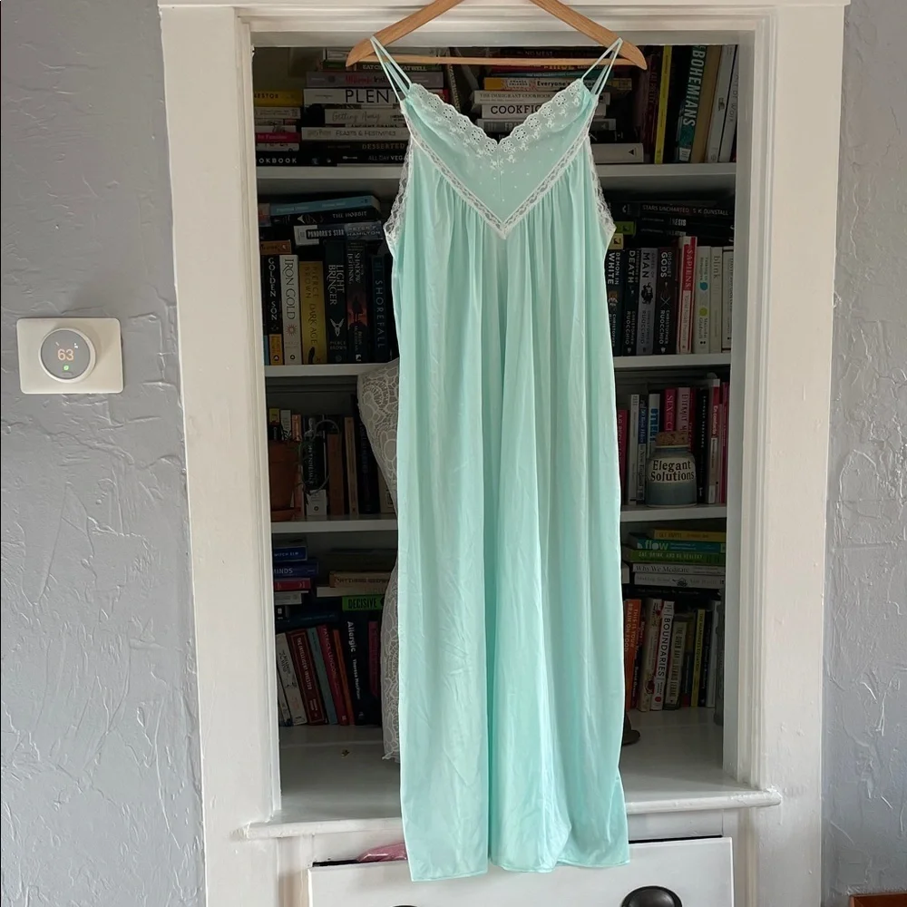Lace Trim Chemise Nightgown in Light Blue‎ aqua